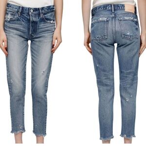 Moussy Vintage Merry Tapered Mid Rise‎ Distressed Jeans Size 27 Light Blue Crop